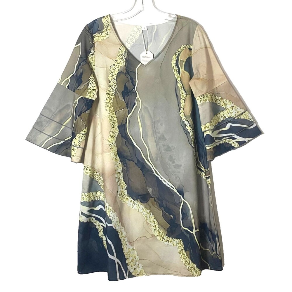 Made With Love Mini Dress Size S Multicolor Satin Effect Tiered Sleeve NWT